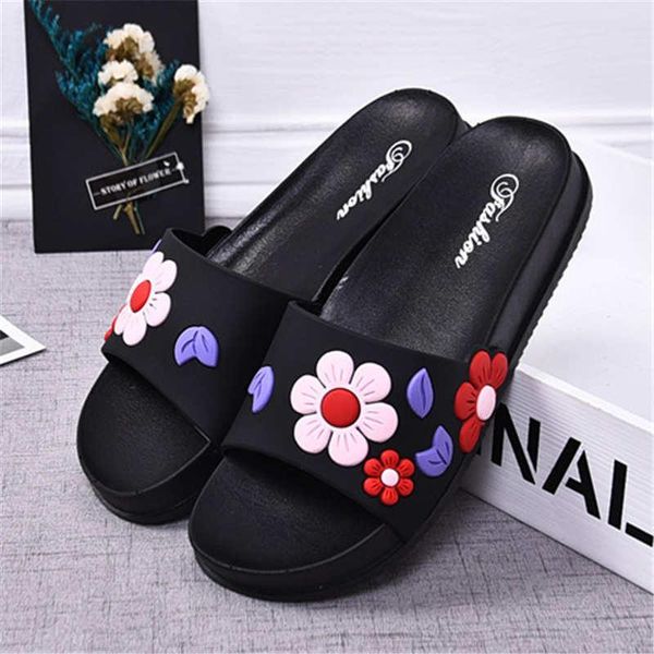 

slippers 2021 women fashion flower summer lovely soft slides ladies casual slip on beach flip flops woman indoor shoes, Black