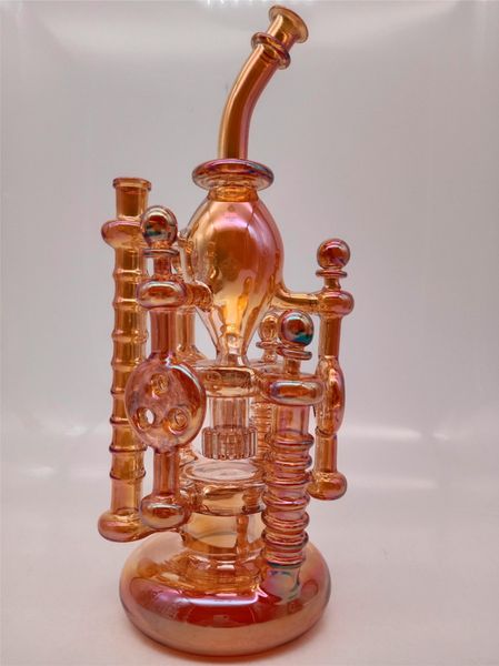 14 polegadas punk vapor idade laboratório bubbler vidro tubulação de água bong perk cachorro fumar taça 14mm tigela multicolor