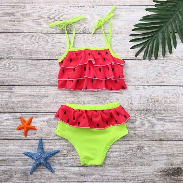

girls swimwear fashion toddler kids girl watermelon printed layered swimsuit beach set #40 one-pieces, Black