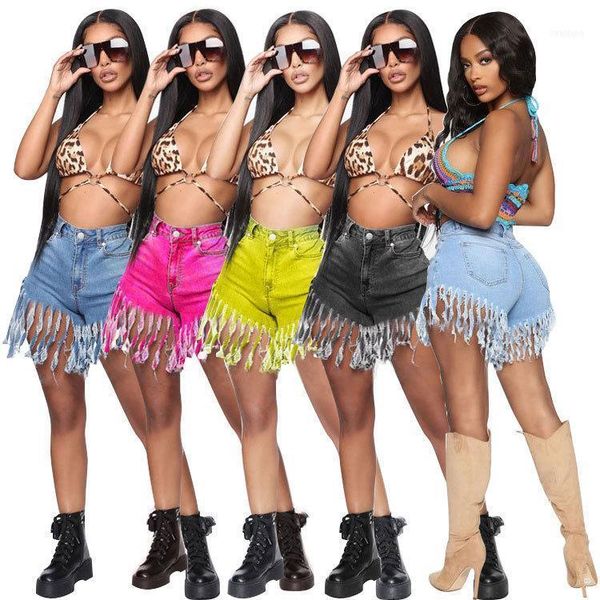 

casual jeans short pants high waist tassel with pocket boyfriend for women streetwear clothes size s-3xl1, Blue