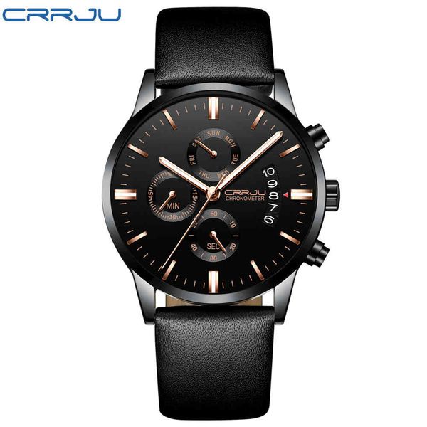 

fashion casual crrju brand waterproof quartz watch men military leather sports watches man clock relogio masculino 210517, Slivery;brown