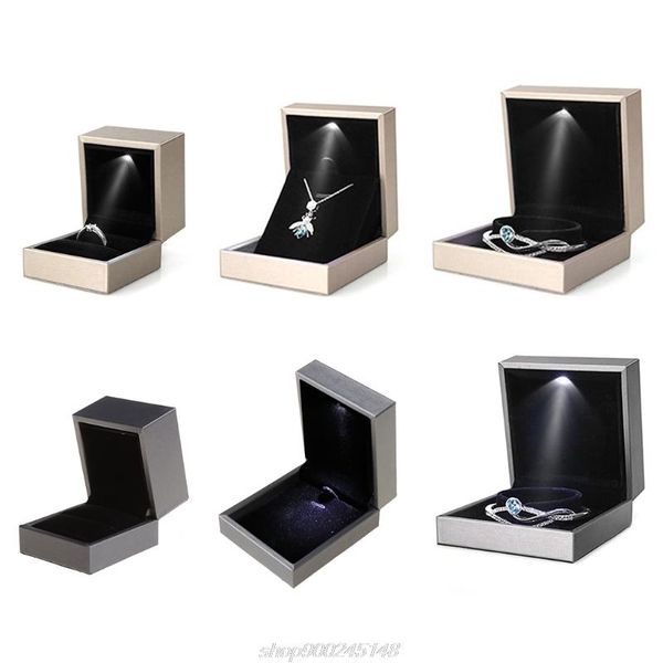 

jewelry pouches, bags led light display bracelet necklace wedding engagement ring box storage case holder gift 2 colors j03 21 dropship, Pink;blue