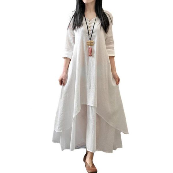 

casual dresses plus size oversized women solid color long sleeve baggy loose layered maxi dress, Black;gray