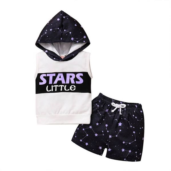 

boys clothing sets boy suit children kids baby clothes spring autumn sleeveless letter hooded shorts two-piece set casual infant outfits b66, White