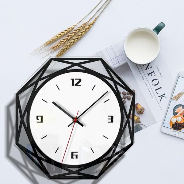 

wall clocks creativity modern black and white polygon acrylic silent home decorate
