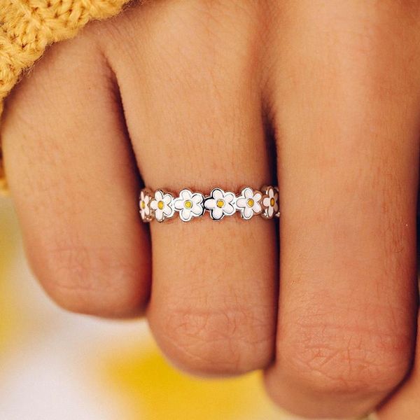 

wedding rings fashion tiny cute romantic epoxy daisy flower for women bohemian engagement bride love token ring gifts wife, Slivery;golden