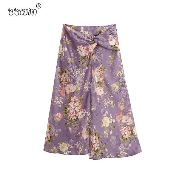 

women vintage chic knot floral print asymmetrical skirt fashion female high waist back zipper skirts faldas mujer 210531, Black