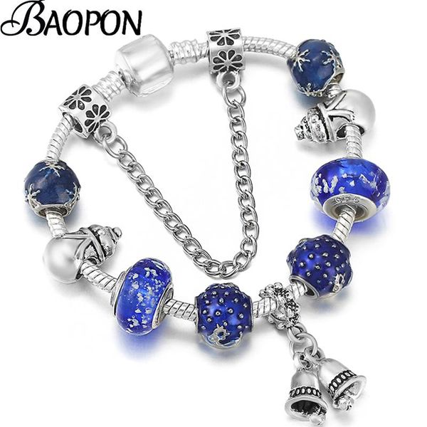 

charm bracelets luxury winter series silver color crystal snowman beads bracelet with snake chain for women men kids jewelry gift, Golden;silver