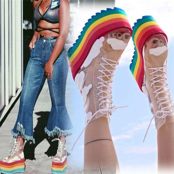 

boots bright2021 leisure style bright leather transparent breathable thi bottom heighten cool net red fashion waterproof pla, Black