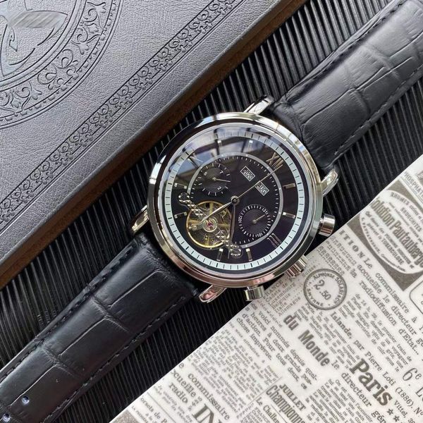 Мужские часы 42 мм черный белый циферблат механическое движение кристалл лицевой кожа / из нержавеющей ремешок часов Y092801