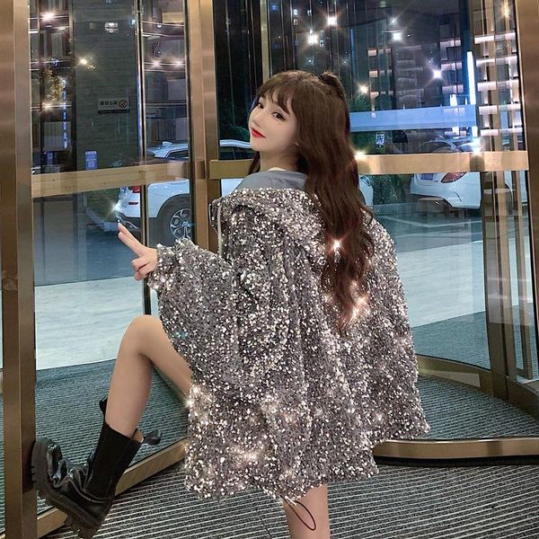 

women's jackets hooded cotton coat ladies winter 2021 korean style loose short ins trend, Black;brown