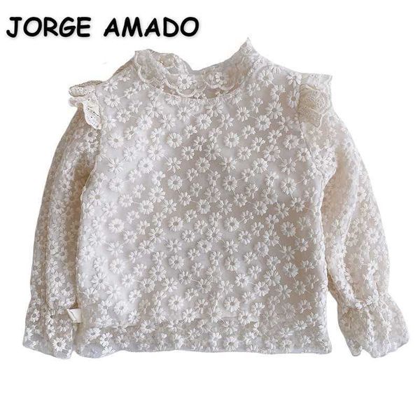 

wholesale spring korean style girls shirts little daisy chiffon long puff blouses children fashion clothing e222 210610, White;black
