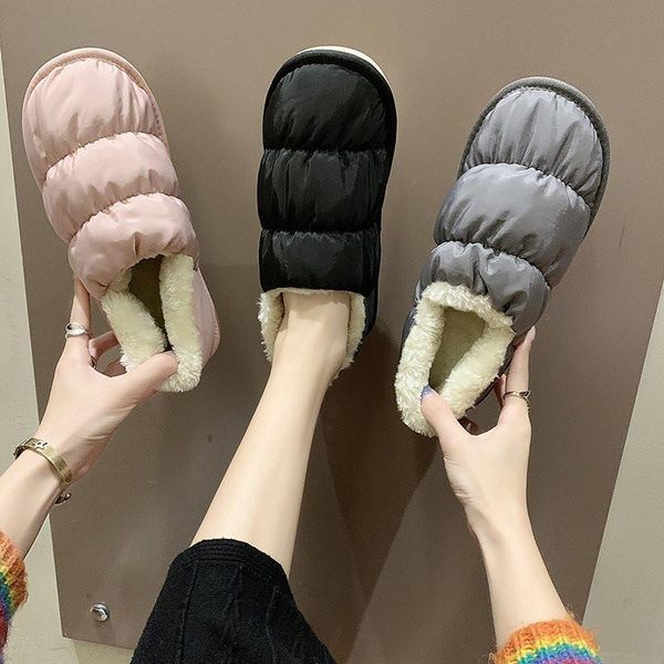 

shoes plush slippers for adults low slides flock slipers women winter footwear lady shallow fashion fur 2021 flat girl luxury, Black