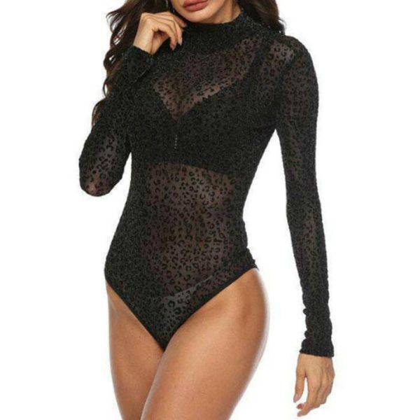 

women's jumpsuits & rompers women vintage summer see-through leotard bodycon bodysuits long sleeve 2021 fashion basic club, Black;white