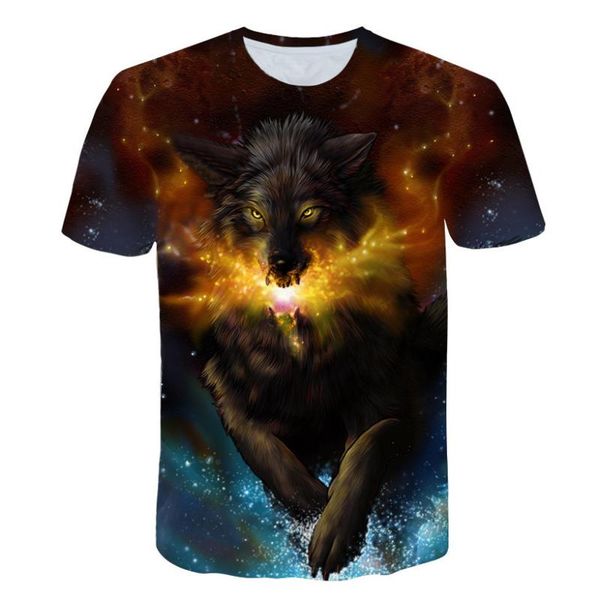 

men's t-shirts 2021 summer 3d digital print wolf and moon casual round neck short sleeve t-shirt 110-5xl, White;black
