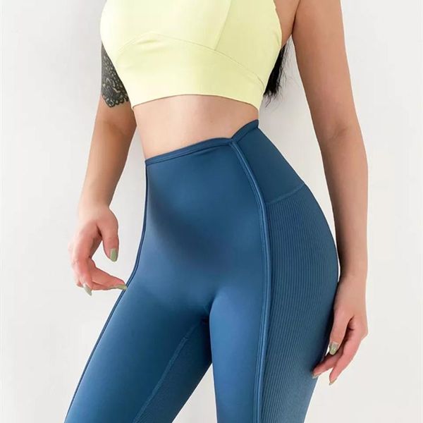 

high waist hip up fitness leggings sports pants tummy control threaded stretchy gym running trousers nylon tights yoga outfit