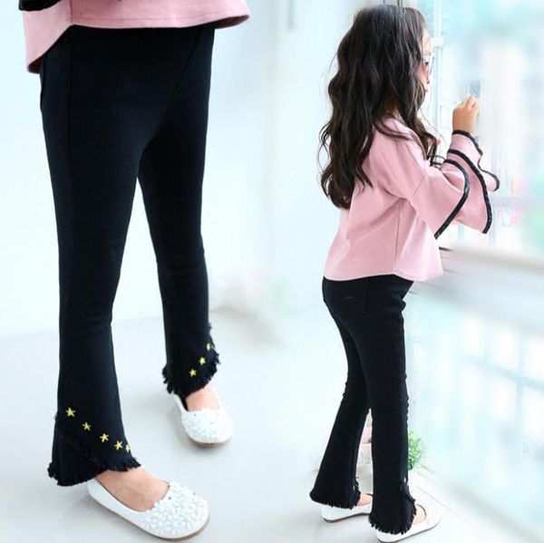 

trousers baby girl flare pants black fashion girls tassel leggings children's slim kids skinny embroidery stars stretch, Blue