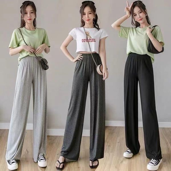 

women's pants & capris summer women modal wide leg high waist drape loose casual ladies elastic all-match long, Black;white