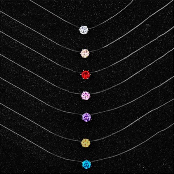 

chokers fashion cz collar choker necklace invisible transparent fishing line zircon silver color pendant for women jewelry gif, Golden;silver