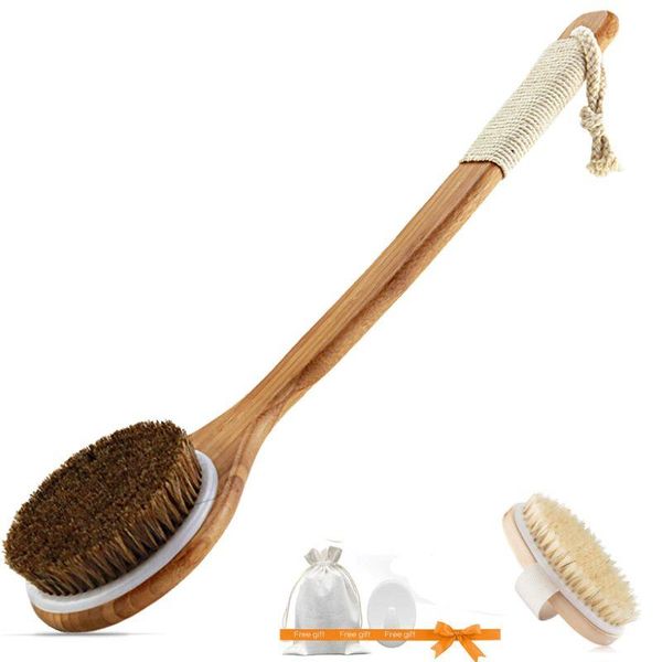 

bath brush natural bristle body massage spa dry exfoliating long handle wood shower