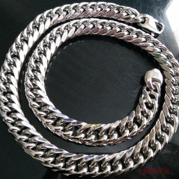 

fashion jewelry for men silver bling stainless steel wide heavy curb chain necklace 14mm 18in-40in chains