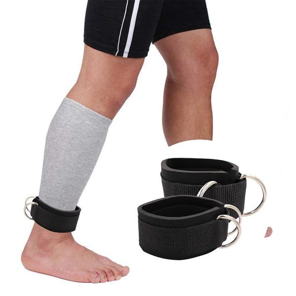 

1pair men women sport adjustable padded ankle straps buckle with 2 d-rings gym leg cuffs power weight lifting fitness rope support, Blue;black