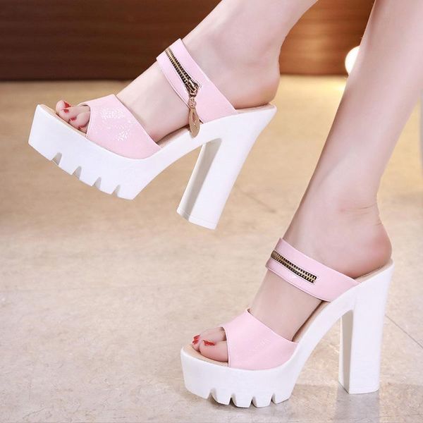 

slippers 13cm super high heel crude with waterproof platform flip flop elegant sandals and was thin womens 32-43, Black