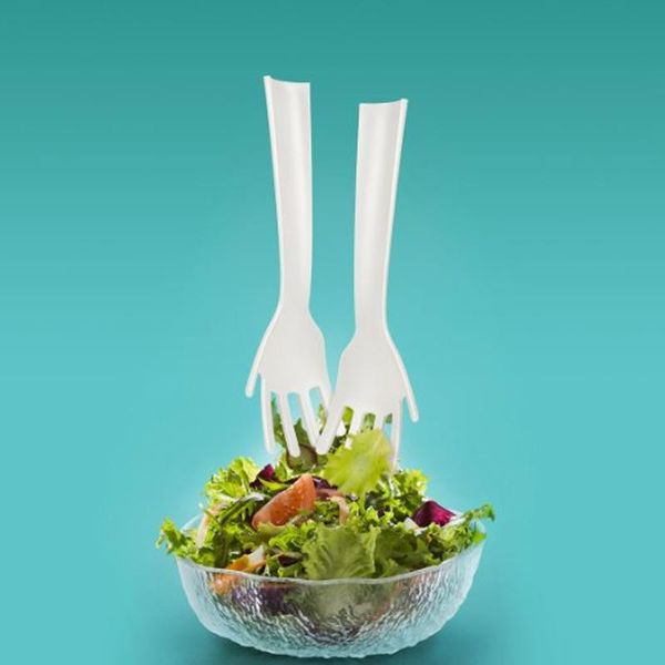 

forks kitchen practical gadgets creative pp material creativity two-handed shape salad fork household mixer tools
