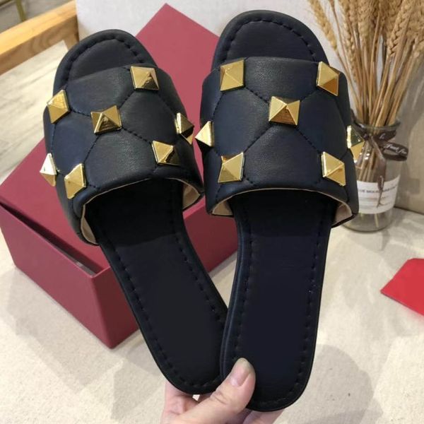 

2021 women sandals slippers embroidery sandal floral brocade flip flops striped beach genuine leather slipper 35-41 with box, Black