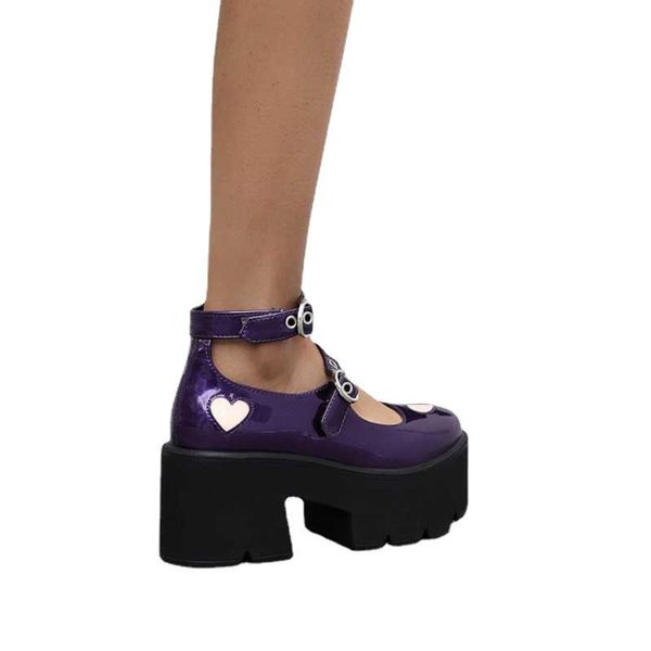 

dress shoes 2021 spring soft leather women's thick high heel round head casual metal buckle with muffin bottom increased size 43, Black