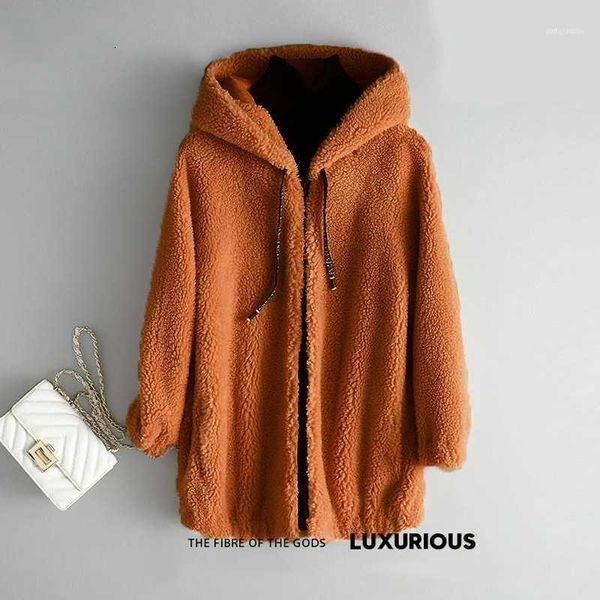 

women's fur & faux autumn winter hoodies casual coat hooded zipper imitation lamb long sleeve outerwear teddy jacket1, Black