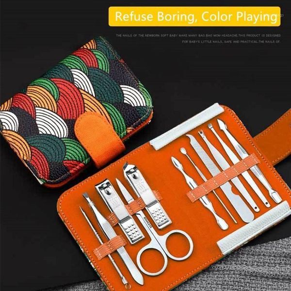 

colorful manicure neo set pedicure nail clipper stainless steel young toenail cutter tools with travel case kit art kits1