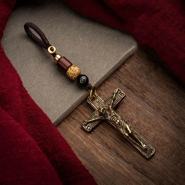 

hooks & rails pure brass cross car keychain pendant male tide hand-woven lanyard motorcycle creative personality