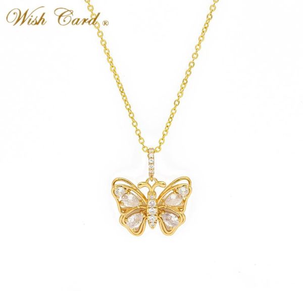 

wish card micro pave copper zircon gold color butterfly necklace for women mother love girlfriend fashion insect jewelry bt35 pendant neckla, Silver