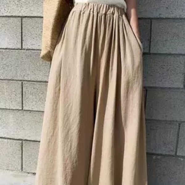 

women's pants & capris fashion summer elegant high waist wide leg solid loose casual elastic streetwear, Black;white