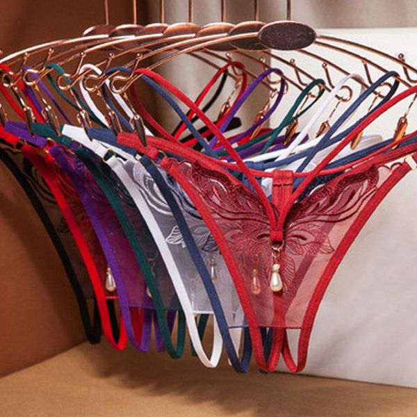 

women's panties fashion mini thongs lingerie cute erotic ladies low waist g string thong floral beading seamless women underwear, Black;pink