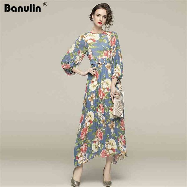 

banulin pre-spring runway women's fashion party work vintage pleated dress elegant chic flower print chiffon long 210603, Black;gray