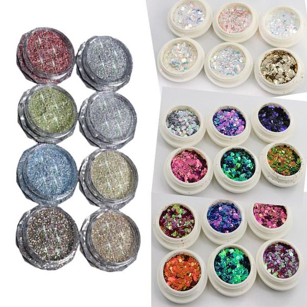 

nail glitter 6/8pcs for nails mixed hexagon sequin champagne laser sliver art flakes paillette manicure decoration design tslm1, Silver;gold