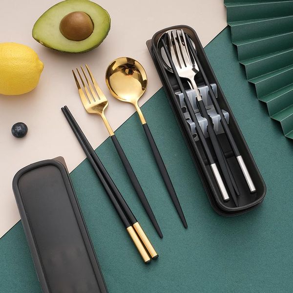 

flatware sets stainless steel cutlery set spoon fork chopsticks tableware portable full camping travel dinnerware kitchen utensils