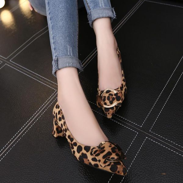 

dress shoes 2021 ladies designer mature women flock leopard fashion metal decoration party pumps, Black