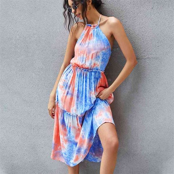 

vestidos sleeveless vintage dress women summer fashion bandage off-shoulder bow tie-dye midi 210508, Black;gray