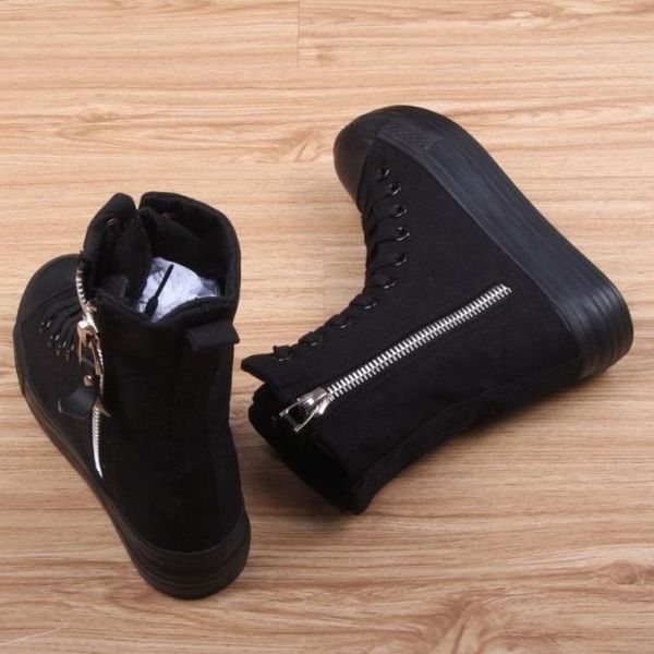 

boots color autumn 2021 long increased lace up walking short women's solid muffin thick sole, Black