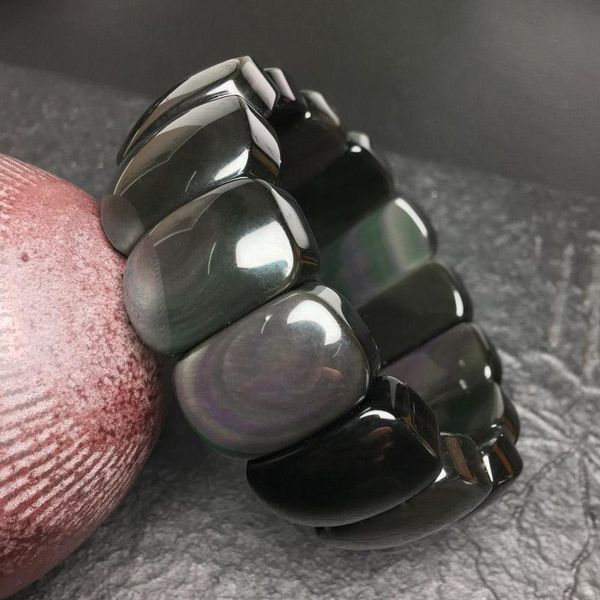 

beaded, strands classic natural rainbow eye stone black obsidian bracelets 24.5*16*10 mm hand row jewelry amulet drop