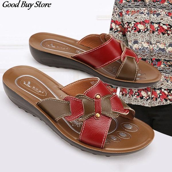 

plus size leather slipper women summer casual shoes comfortable soft fashion home beach slippers slip on wedges footwear rome, Black