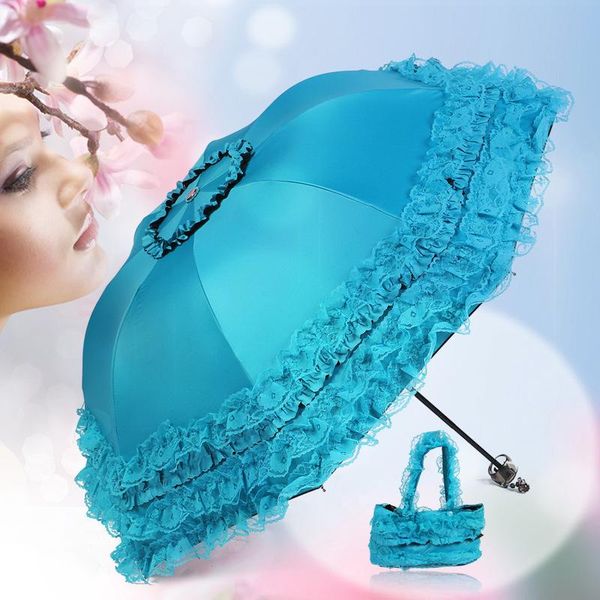 

umbrellas umbrella women lace rain&sun sweet princess uv protection three folding durable spitze regenschirm