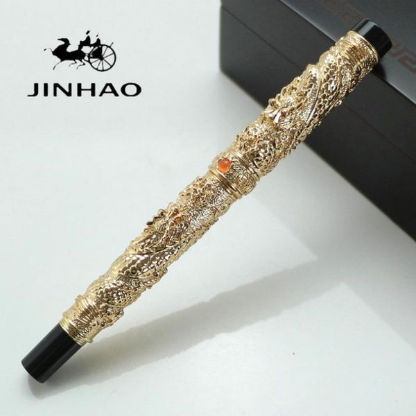 

zinc alloy black ink vintage silver / gray/golden rollerball pen two dragon play pearl crystal ballpoint pens, Blue;orange