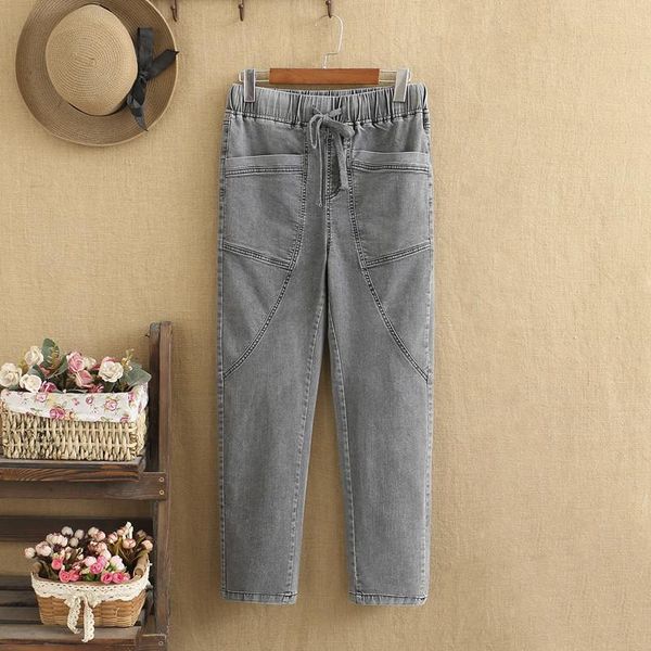 

plus size pants for women stitch design sewing technology of decorative thread leisure jeans large in spring and fall, Black