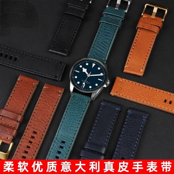 

watch bands italy cowhide leather strap for rudder dituo meidou xitiecheng genuine 22 23mm band men, Black;brown