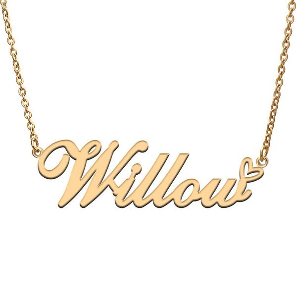 

pendant necklaces willow love heart name necklace personalized gold plated stainless steel collar for women girls friends birthday wedding g, Silver