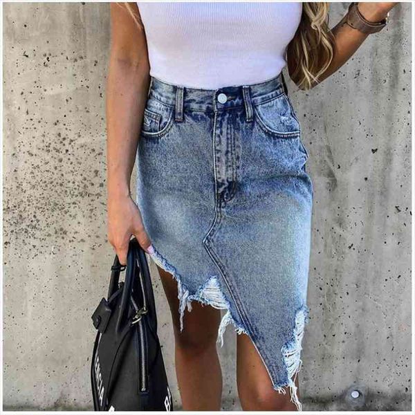

brand trendy retro washed irregular womens skirts denim summer high waist elastic bodycon hip saia jeans, Black